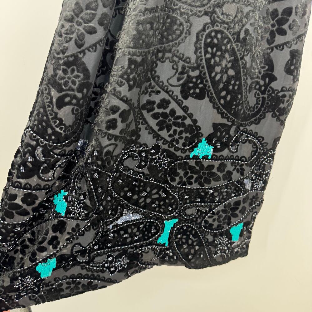 NEW Anthropologie Moulinette Soeurs Velvet Burnout Slip Dress 00 Black Beaded - Picture 9 of 12